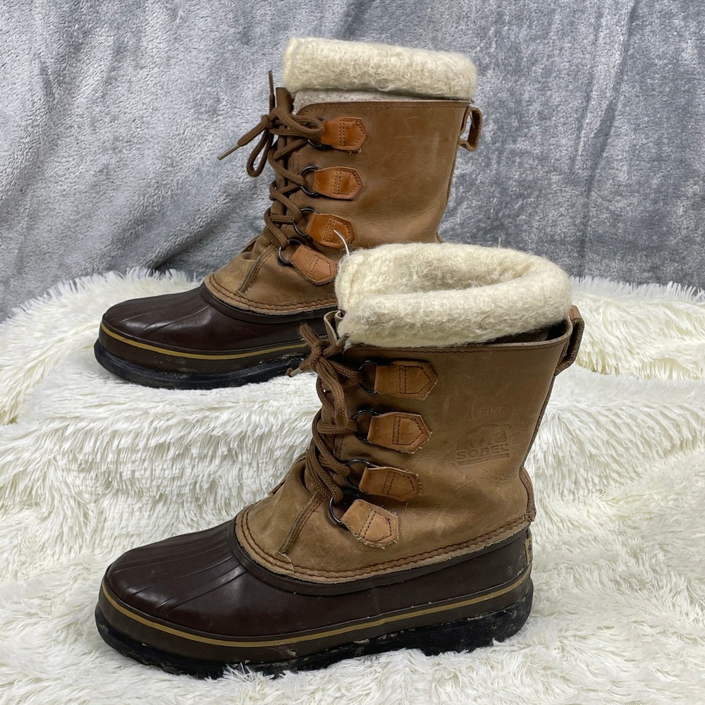 Sorel Alpine Boots Women 9 Brown Good Leather Rubber Duck Winter Pac Canada
